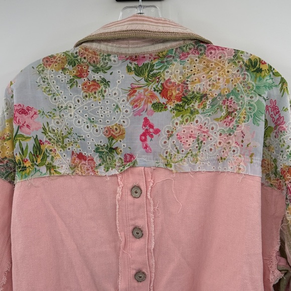 POL Women's Cottage Patchwork Denim Jacket - Pink Multi - Large - Picture 6 of 7
